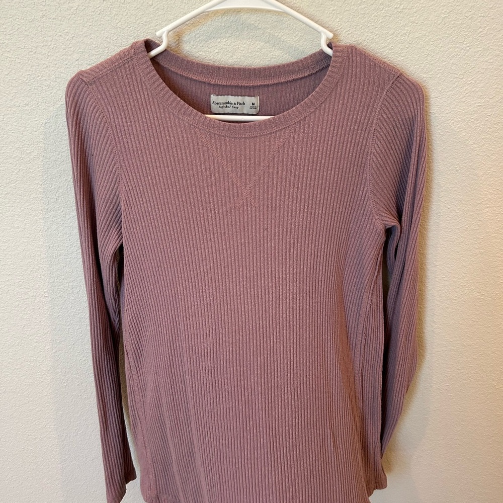 Abercrombie & Fitch Ribbed Long Sleeve Top - Dusty Rose